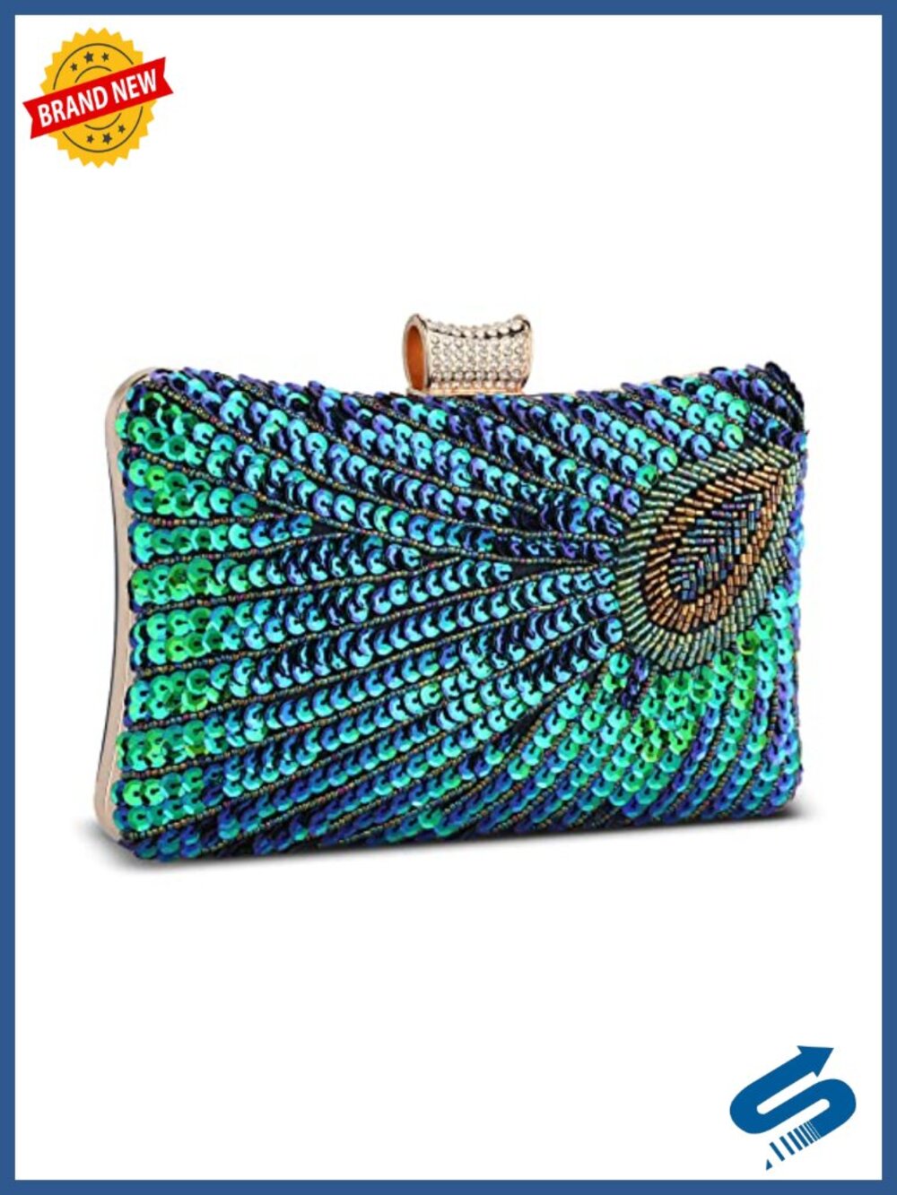 Beaded Sequin Peacock Evening Clutch Bag Vintage Gold Chain